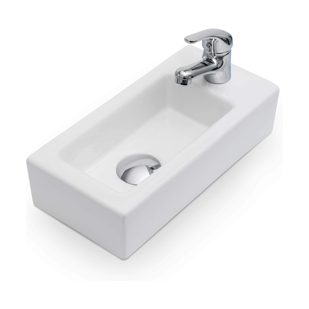 Kometmöbel Lavabo mural ou à poser en céramique 36,5 x 18 x 9 cm Trou pour robinet à droite