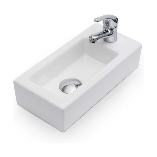 Kometmöbel Lavabo mural ou à poser en céramique 36,5 x 18 x 9 cm Trou pour robinet à droite