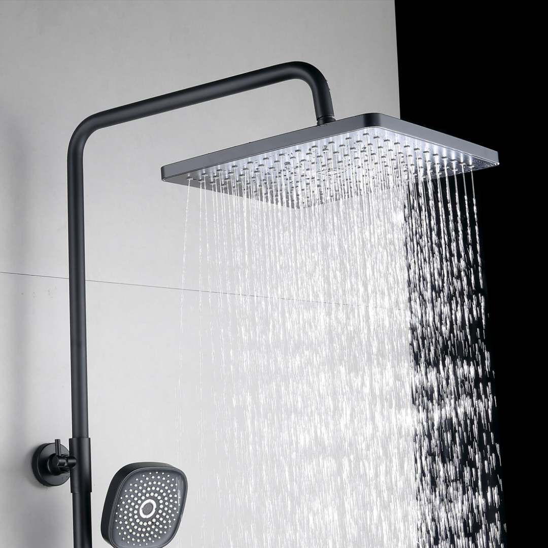 Système de douche avec thermostat, pommeau de douche à effet pluie rond de 30 cm Schwaz