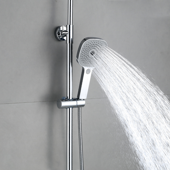 Système de douche avec thermostat, pommeau de douche rond effet pluie de 30 cm chromé