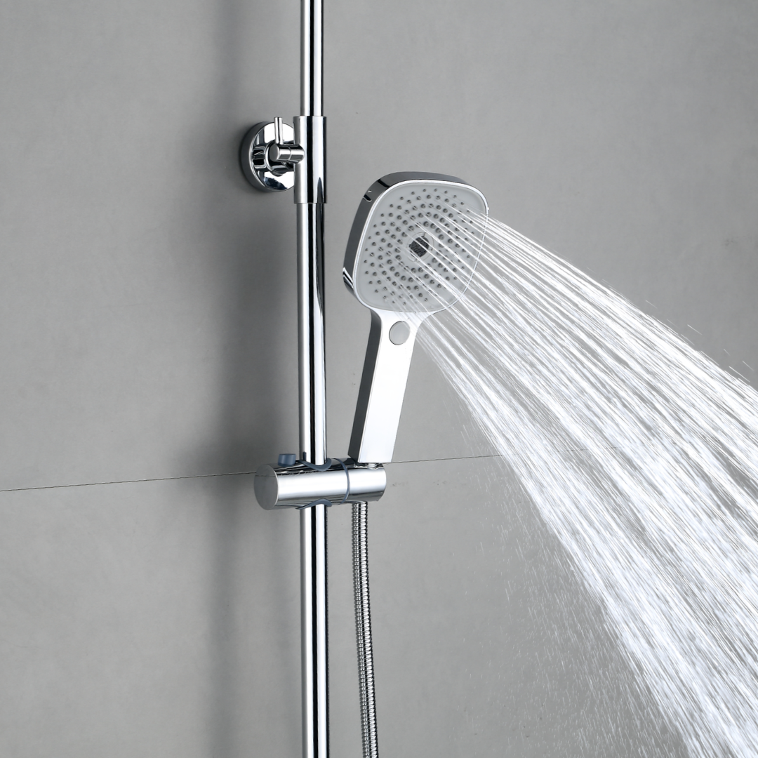 Système de douche avec thermostat, pommeau de douche rond effet pluie de 30 cm chromé