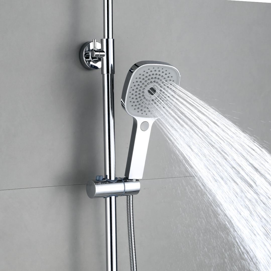 Système de douche avec thermostat, pommeau de douche rond effet pluie de 30 cm chromé