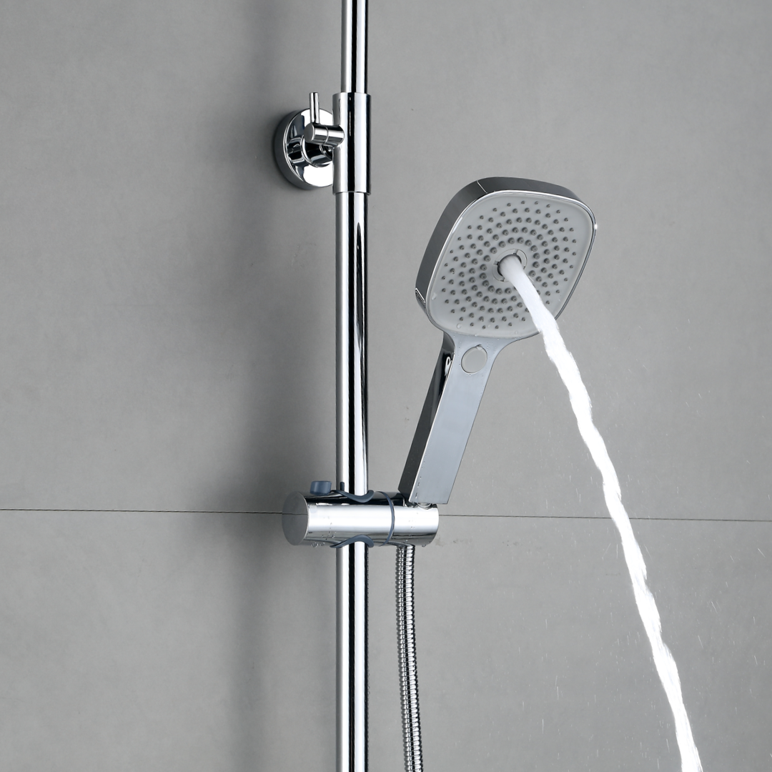 Système de douche avec thermostat, pommeau de douche rond effet pluie de 30 cm chromé