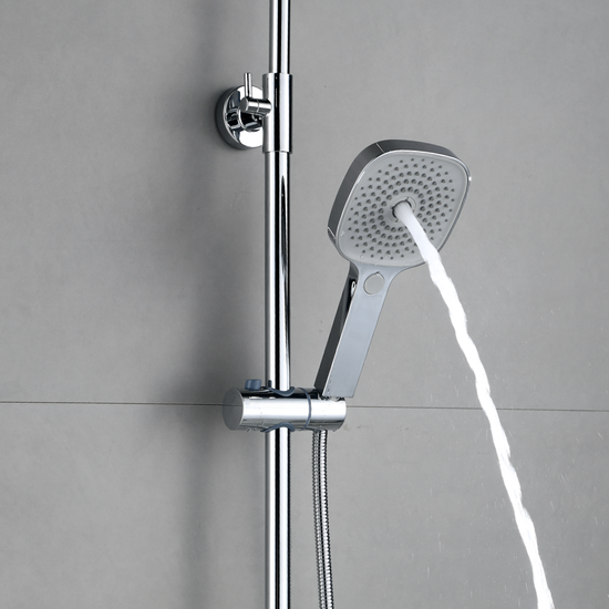 Système de douche avec thermostat, pommeau de douche rond effet pluie de 30 cm chromé