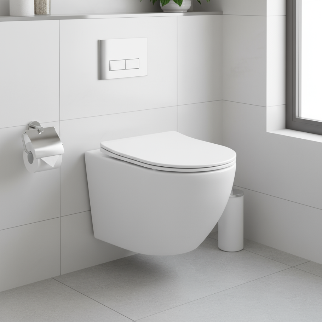 Toilettes suspendues avec chasse d'eau Tornado 360°, sans bride