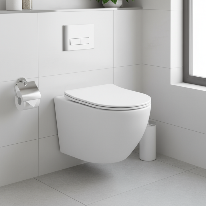 Toilettes suspendues avec chasse d'eau Tornado 360°, sans bride