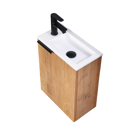 Ensemble lavabo WC invités MOLI 40 cm en chêne avec poignée