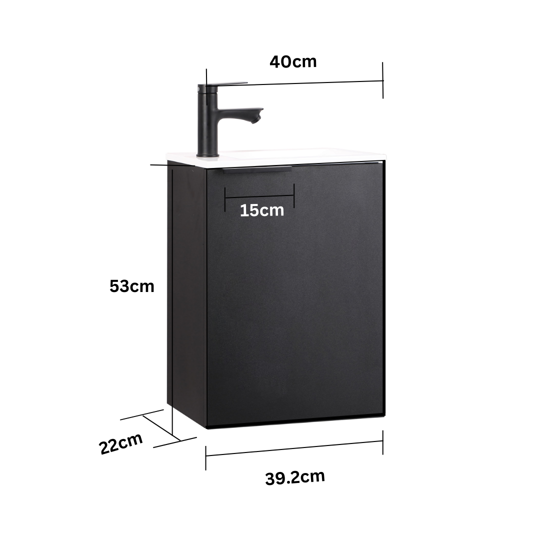 Ensemble lavabo WC invités MOLI 40 cm noir avec poignée