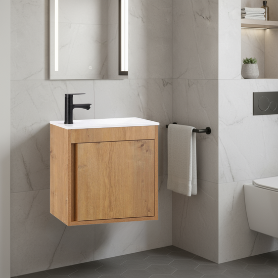 Ensemble lavabo WC invités NERO 50 cm chêne