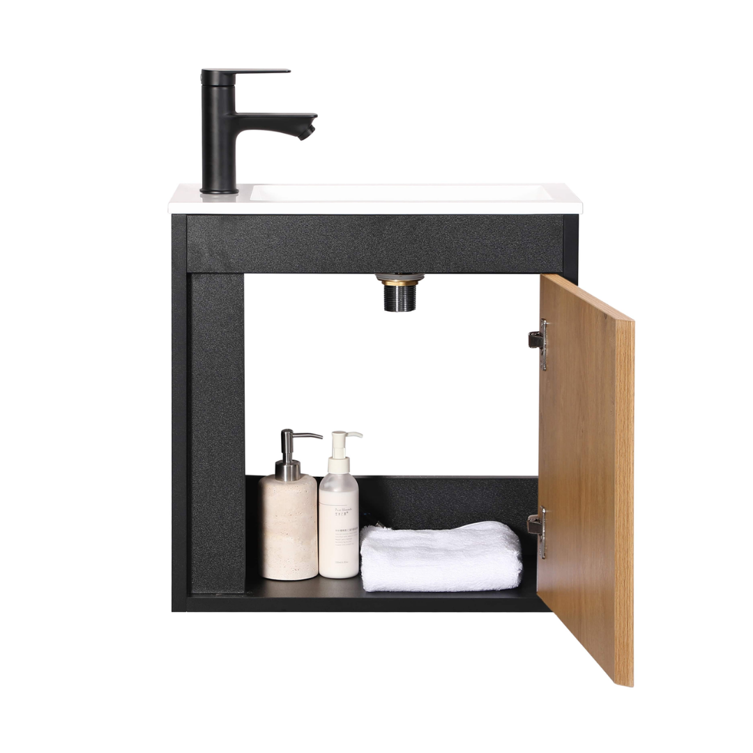 Ensemble lavabo WC invités NERO 50 cm noir/chêne