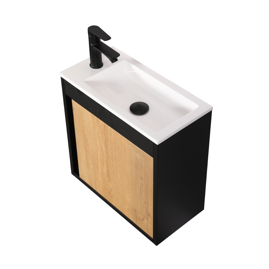 Ensemble lavabo WC invités NERO 50 cm noir/chêne
