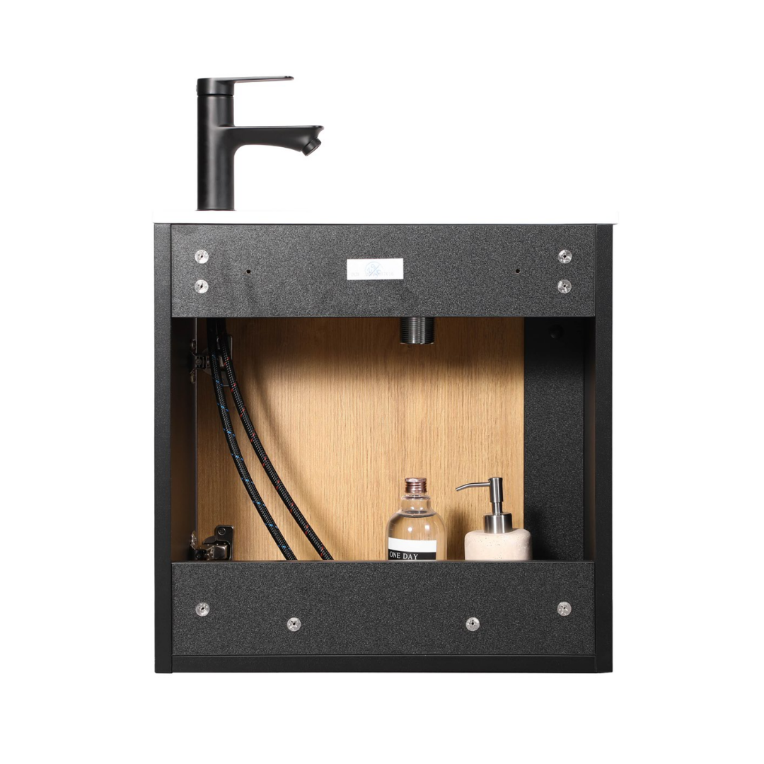 Ensemble lavabo WC invités NERO 50 cm noir/chêne