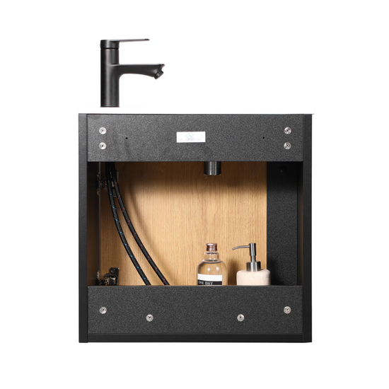 Ensemble lavabo WC invités NERO 50 cm noir/chêne