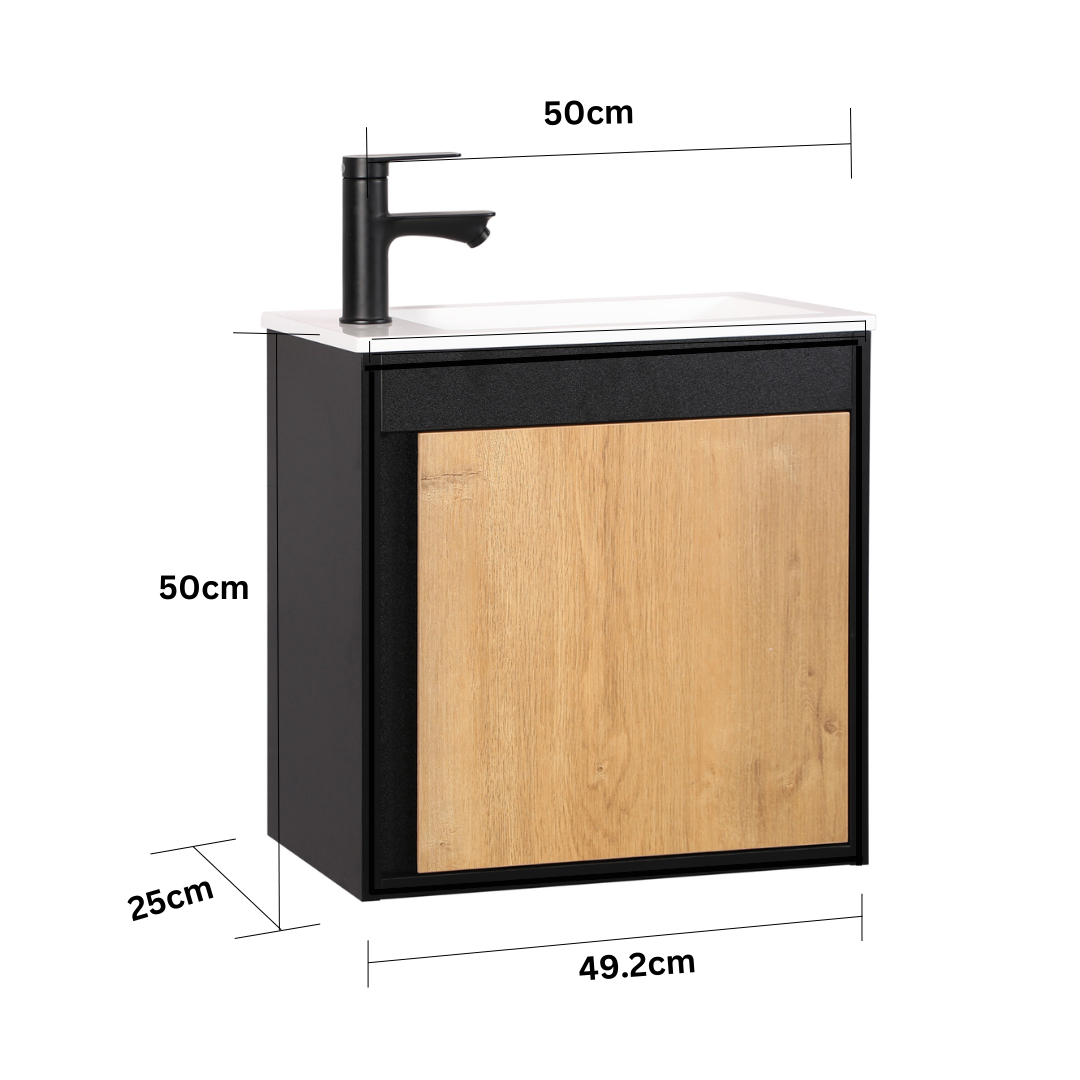 Ensemble lavabo WC invités NERO 50 cm noir/chêne