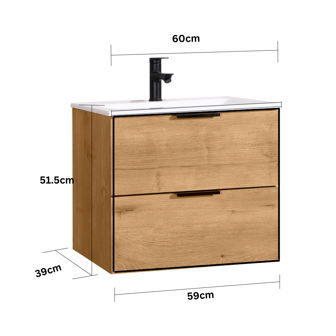 Lavabo ORLO 60cm 2 en chêne à fermeture amortie avec poignée