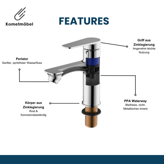 robinet de lavabo chromé, hauteur 15 cm 
