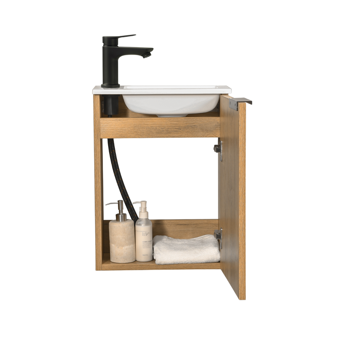 Ensemble lavabo WC invités MOLI 40 cm en chêne avec poignée