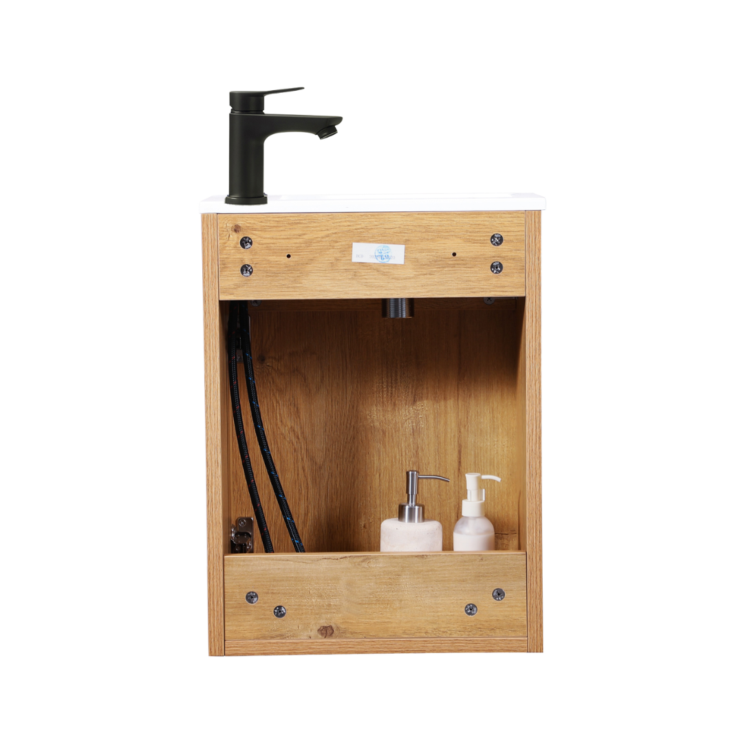 Ensemble lavabo WC invités MOLI 40 cm en chêne avec poignée