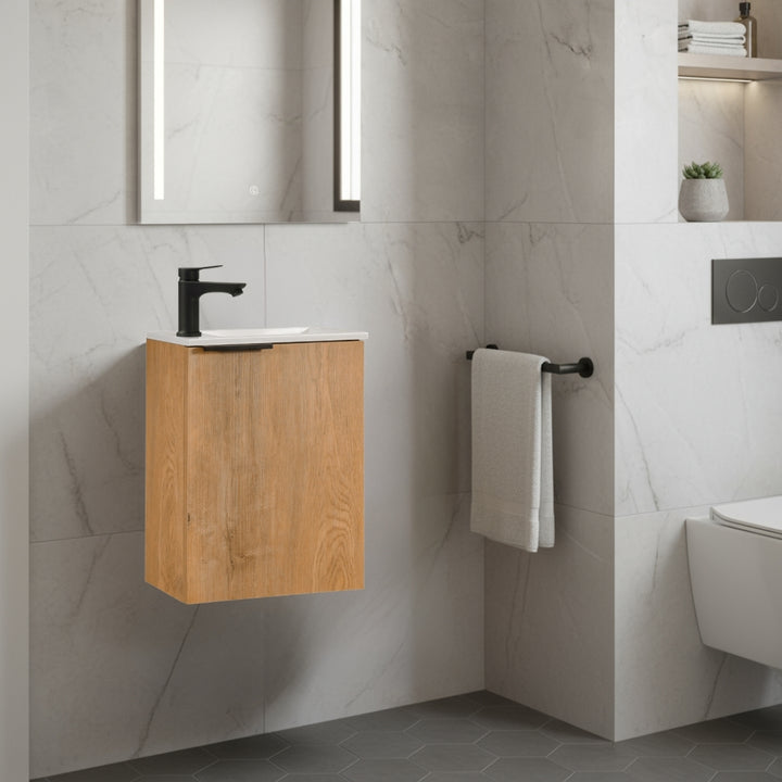 Ensemble lavabo WC invités MOLI 40 cm en chêne avec poignée