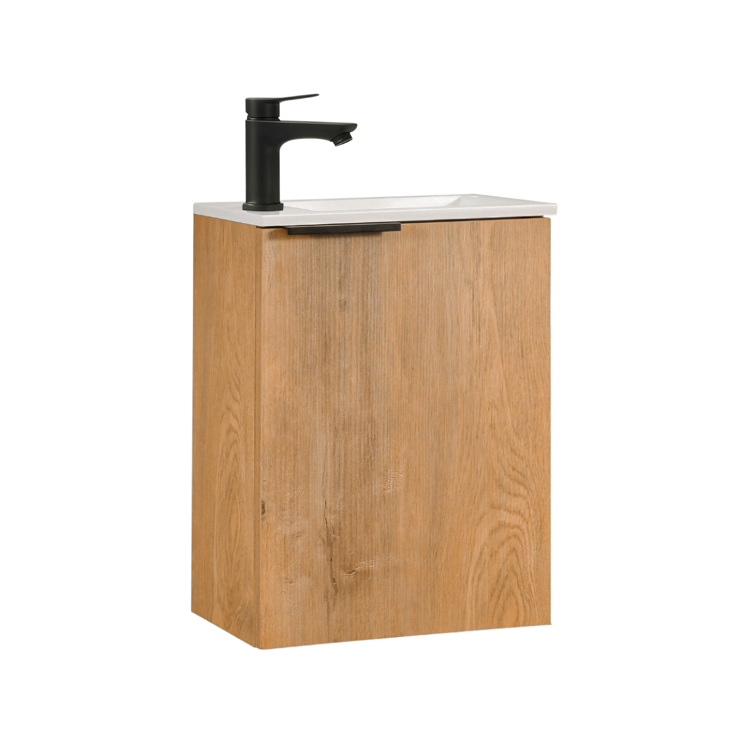 Ensemble lavabo WC invités MOLI 40 cm en chêne avec poignée
