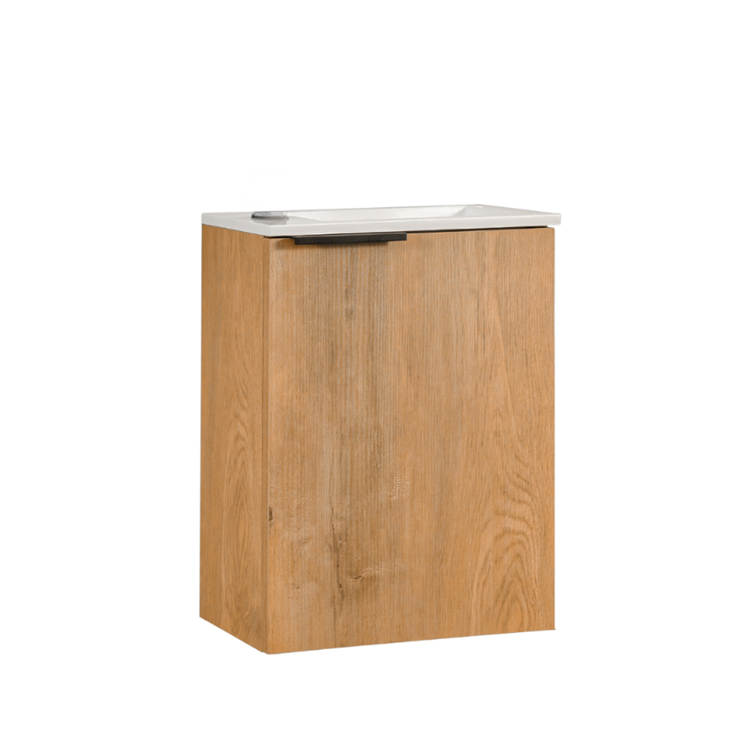Ensemble lavabo WC invités MOLI 40 cm en chêne avec poignée