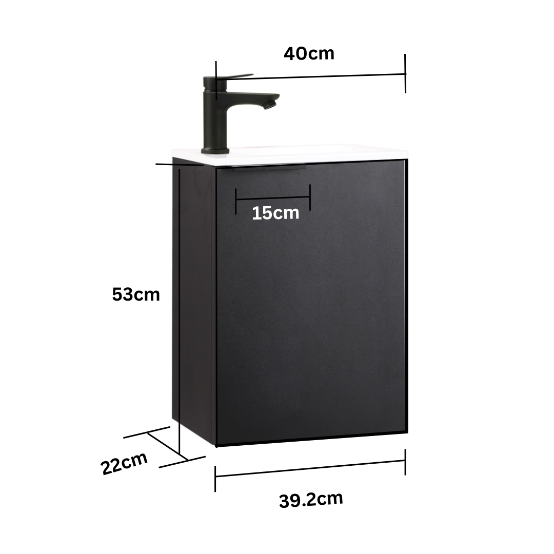 Ensemble lavabo WC invités MOLI 40 cm noir avec poignée