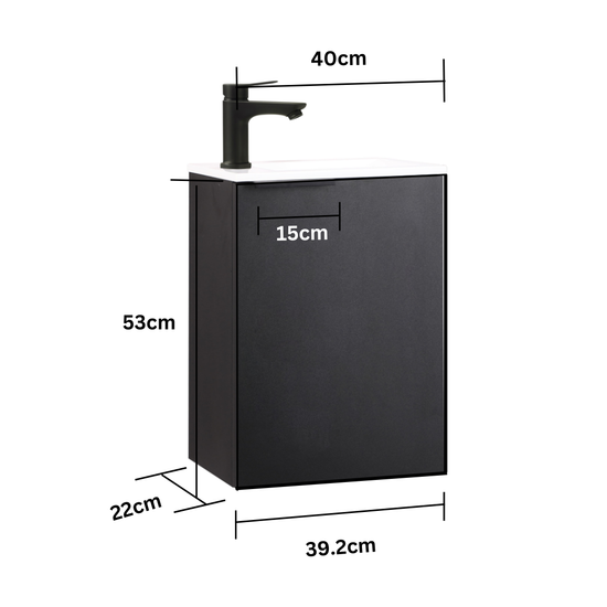 Ensemble lavabo WC invités MOLI 40 cm noir avec poignée