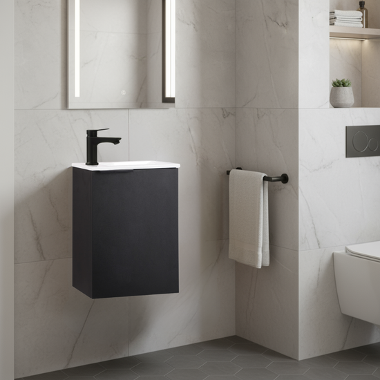 Ensemble lavabo WC invités MOLI 40 cm noir avec poignée