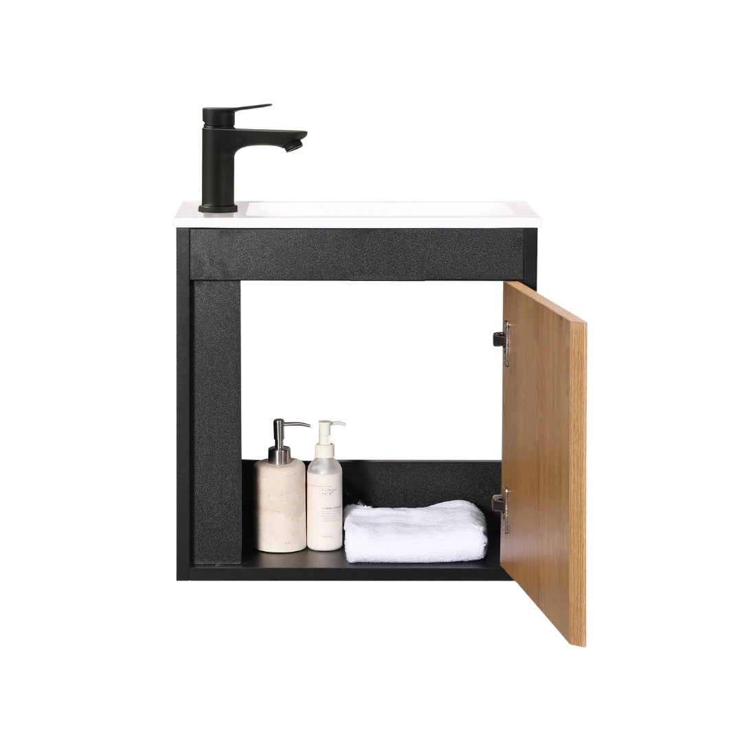 NERO Juego de Mueble de Lavabo para Aseo de Invitados 50cm Negro/Roble