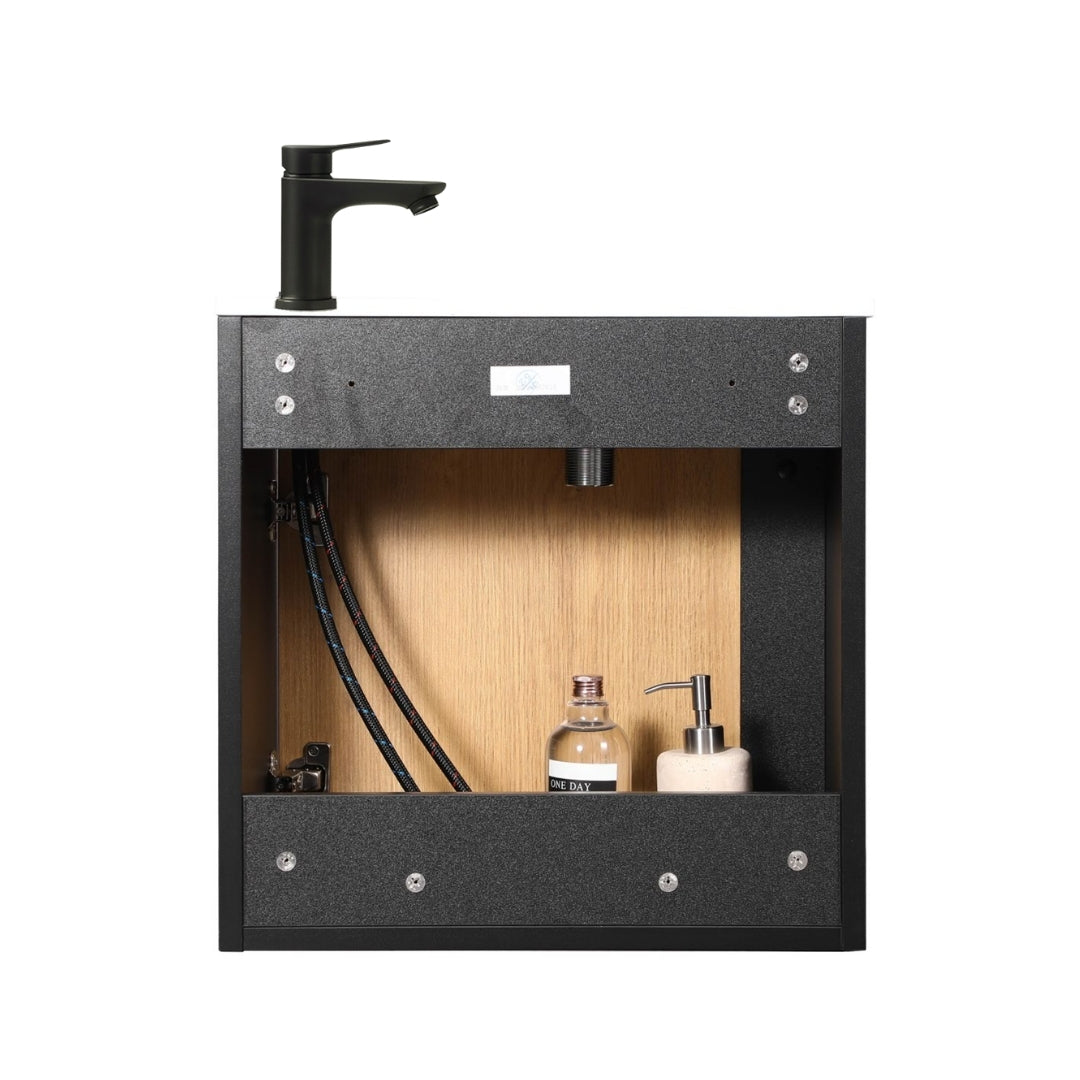 NERO Juego de Mueble de Lavabo para Aseo de Invitados 50cm Negro/Roble