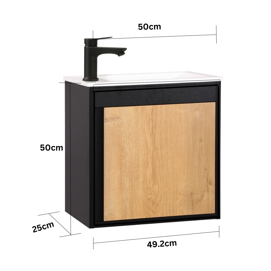 NERO Juego de Mueble de Lavabo para Aseo de Invitados 50cm Negro/Roble