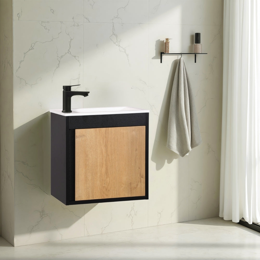 NERO Juego de Mueble de Lavabo para Aseo de Invitados 50cm Negro/Roble