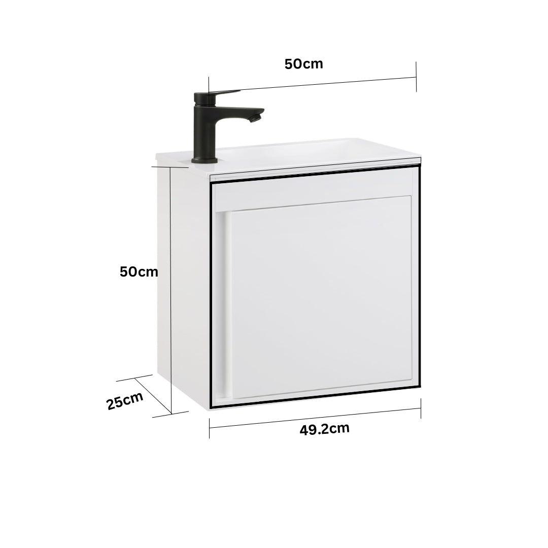 NERO Gäste-WC Waschtisch Set 50cm Hochglanz Weiß