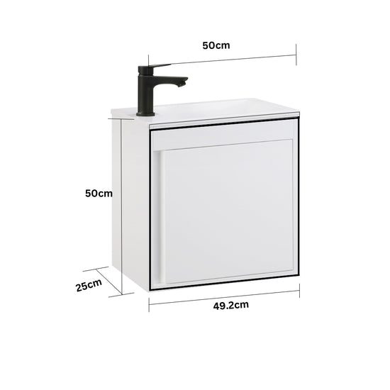 NERO Gäste-WC Waschtisch Set 50cm Hochglanz Weiß