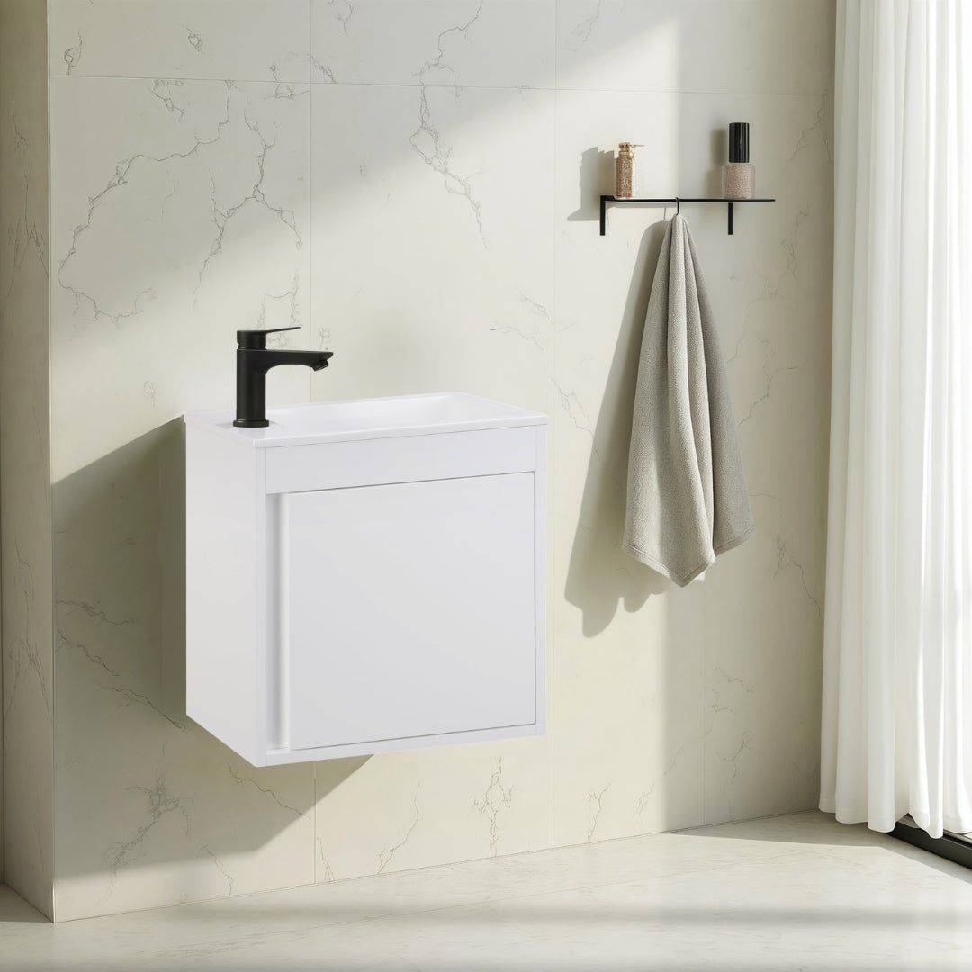 NERO Gäste-WC Waschtisch Set 50cm Hochglanz Weiß