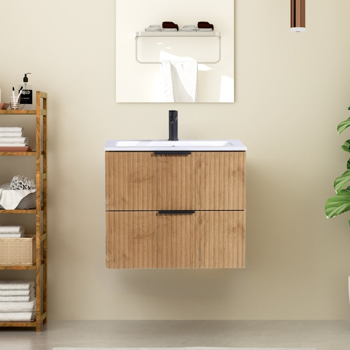 Lavabo ORLO 60cm 2 en chêne à fermeture amortie avec poignée