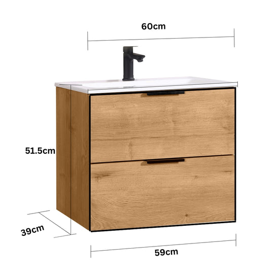 Lavabo ORLO 60cm 2 en chêne à fermeture amortie avec poignée